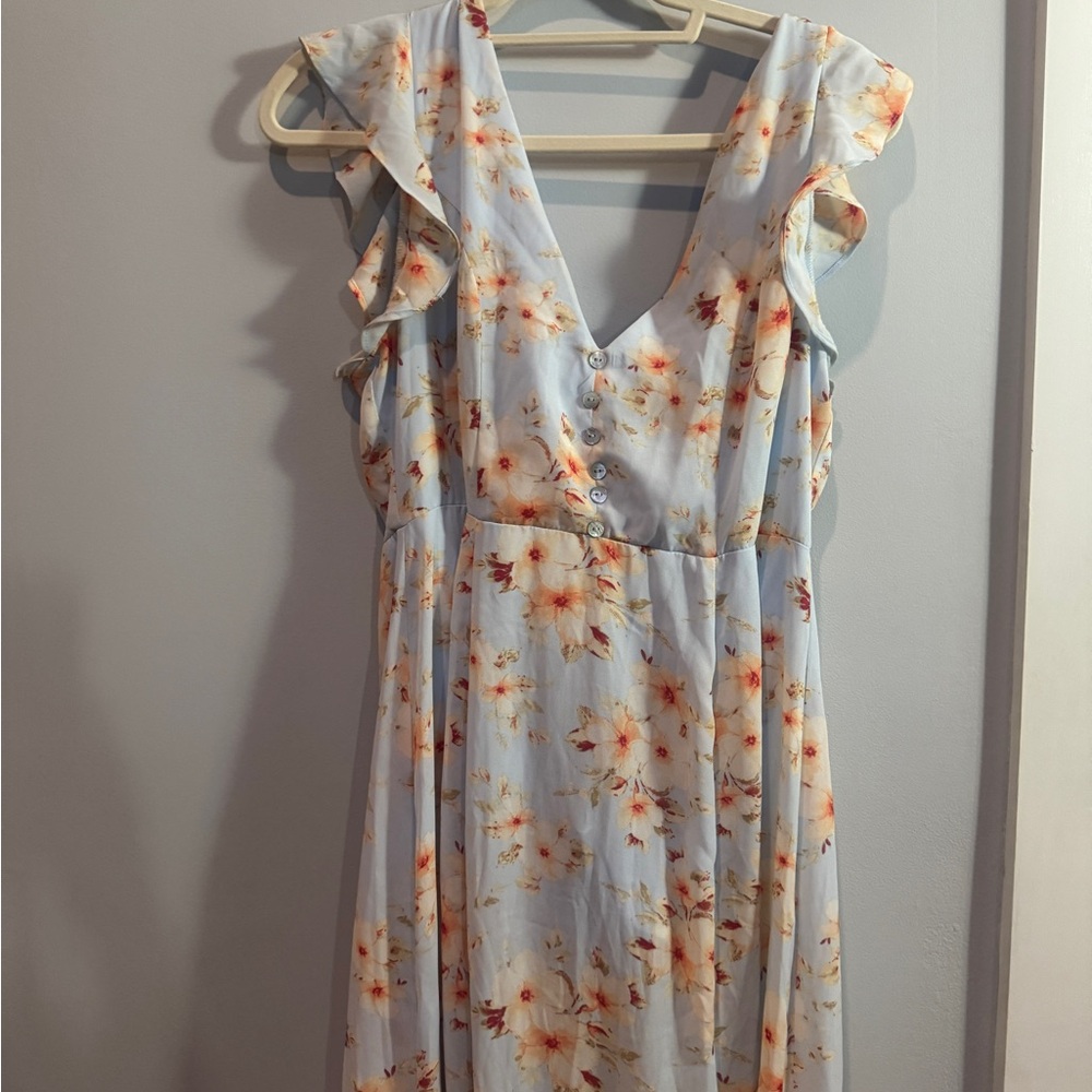 Light Blue Floral Ruffle Sleeve Tiegan Dress By Altar’d State Large - Picture 2 of 6